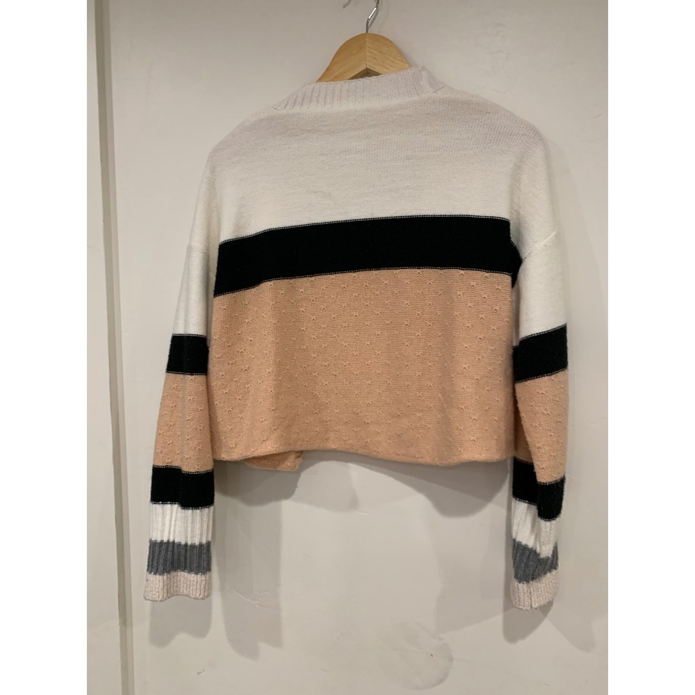 Colorblock‎ Cropped Cardigan White Black Peach Pointelle Knit Open soft girl - Picture 3 of 7